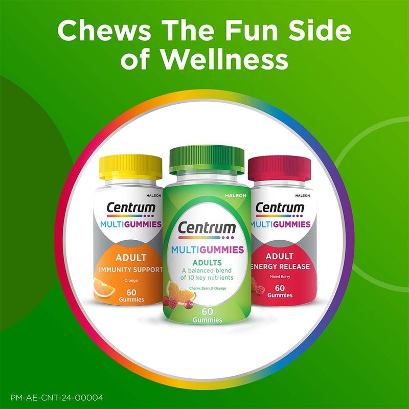 Centrum Adult Multivitamin Supplement MultiGummies Cherry, Berry, & Orange Flavor, Pack of 60's