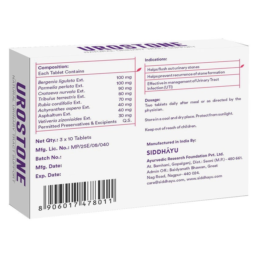 Siddhayu Urostone Natural Urinary Tract Support Tablets, Pack of 30's