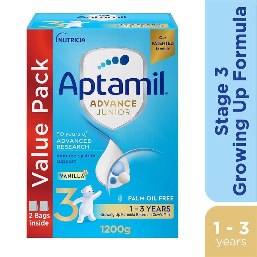 Aptamil Advance Junior Stage 3 Palm Oil Free Toddlers Milk Formula For 1 To 3 Years 1200g 