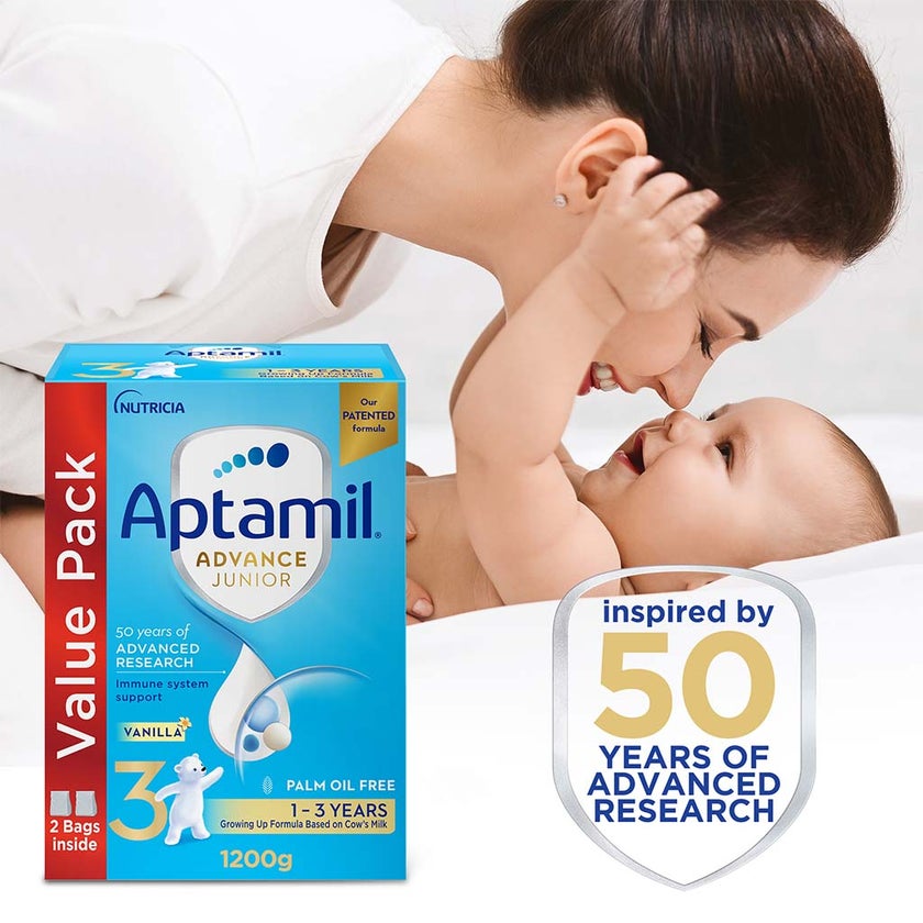 Aptamil Advance Junior Stage 3 Palm Oil Free Toddlers Milk Formula For 1 To 3 Years 1200g 