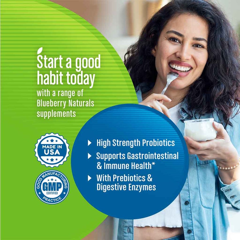 Blueberry Naturals Probiotics 100 Billion CFU 14 Strains Veg Capsules For Digestive Support, Pack of 60’s