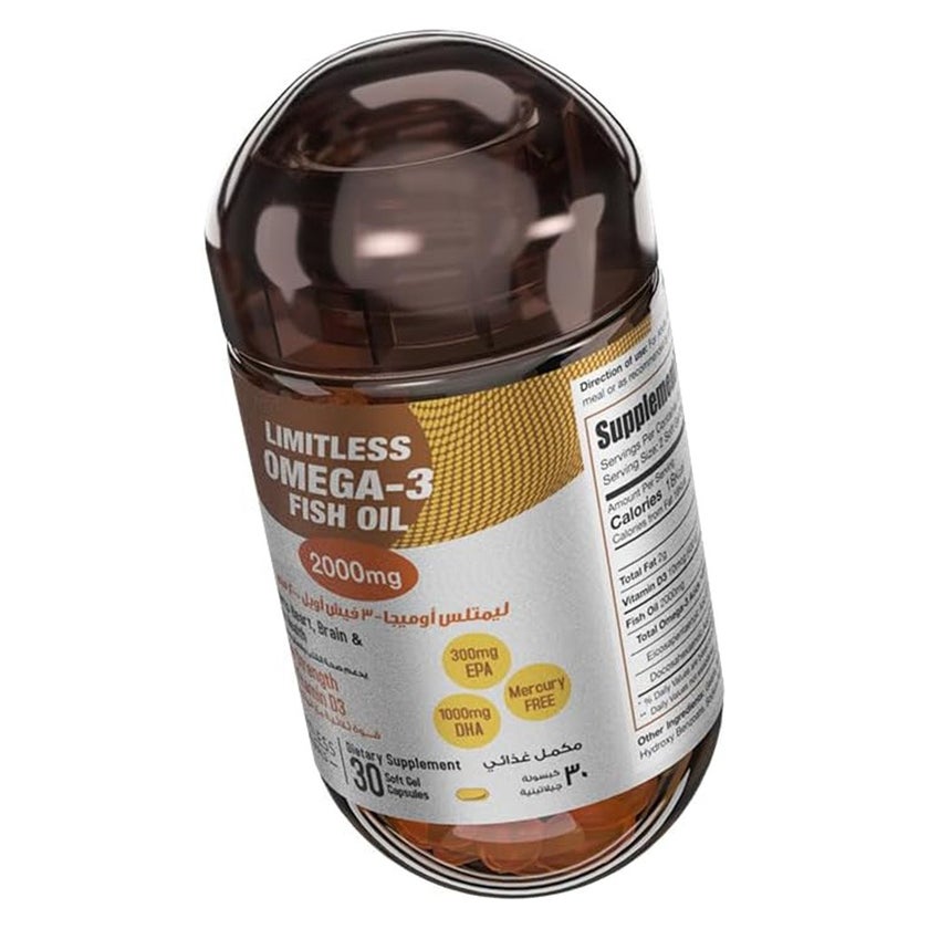 Eva Pharma Limitless Omega 3 Fish Oil 2000mg Softgels, Pack of 30's