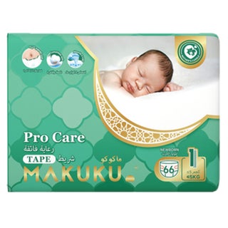 Makuku Pro Care Premium Tape Newborn Diapers, Size 1, For Up To 5Kg, Pack of 66’s