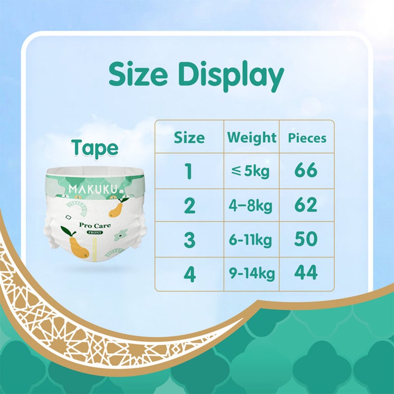 Makuku Pro Care Premium Tape Baby Diapers, Size 3, Medium For 6 To 11Kg, Pack of 100's 