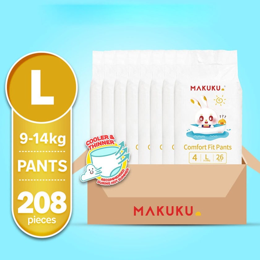 Makuku Comfort Fit Baby Diaper Pants, Size 4, Large For 9 To 14Kg, JUMBO PACK of 26x 8’s 