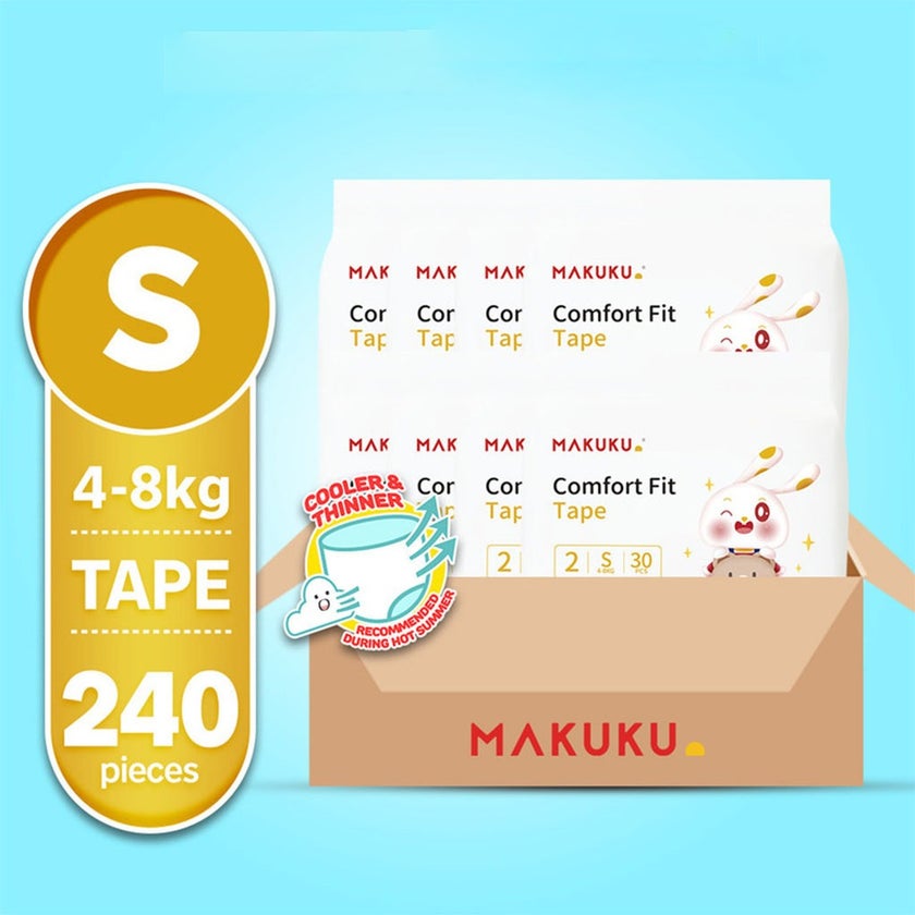 Makuku Comfort Fit Tape Baby Diapers, Size 2, Small For 4 To 8Kg, JUMBO PACK of 30x 8’s
