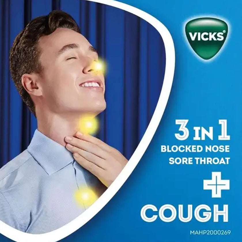 Vicks VapoDrops + Cough, Honey Lemon Flavored Lozenges For Sore Throat, Pack of 36's