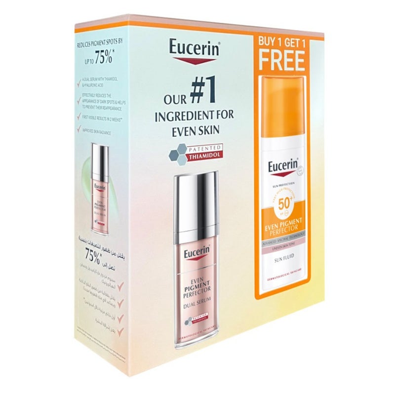 Eucerin Even Pigment Perfector Dual Hyperpigmentation Serum 30ml + Eucerin Sun Pigment Control Sunscreen SPF50+ Sun Fluid For Uneven Skin Tone 50ml - PROMO PACK