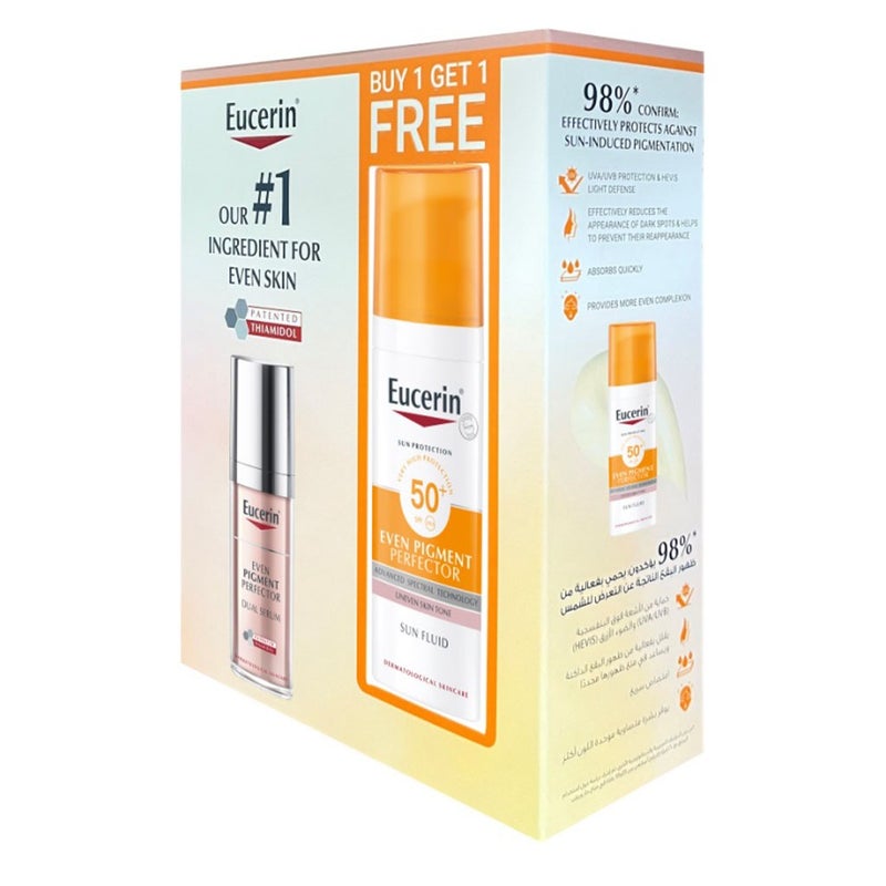 Eucerin Even Pigment Perfector Dual Hyperpigmentation Serum 30ml + Eucerin Sun Pigment Control Sunscreen SPF50+ Sun Fluid For Uneven Skin Tone 50ml - PROMO PACK