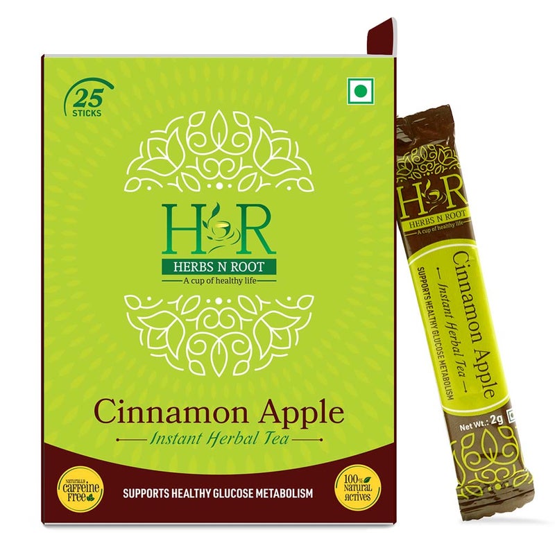 Herbs N Root Cinnamon Apple Instant Herbal Tea Sachets For Healthy Glucose Metabolism, Pack of 25's