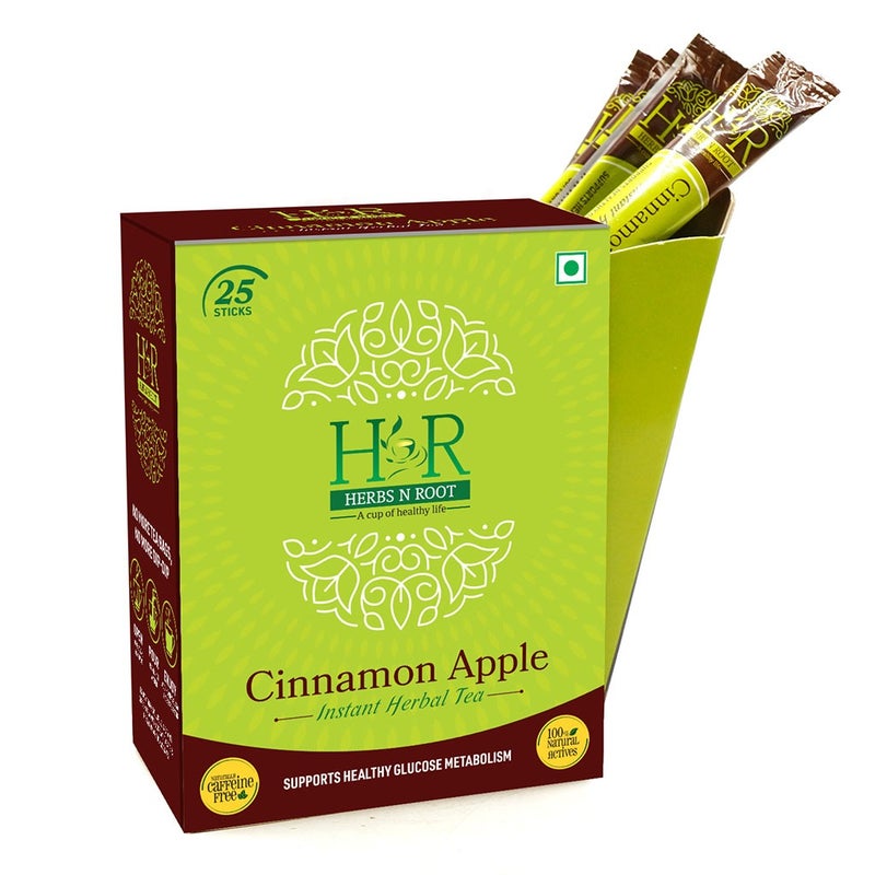 Herbs N Root Cinnamon Apple Instant Herbal Tea Sachets For Healthy Glucose Metabolism, Pack of 25's
