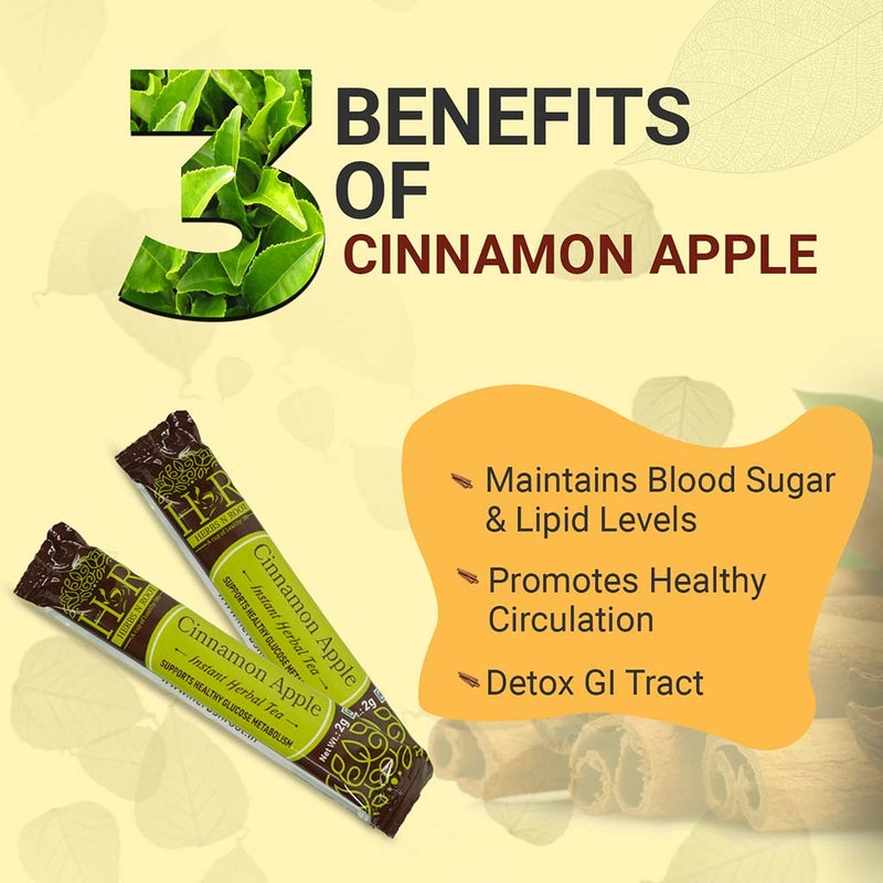 Herbs N Root Cinnamon Apple Instant Herbal Tea Sachets For Healthy Glucose Metabolism, Pack of 25's