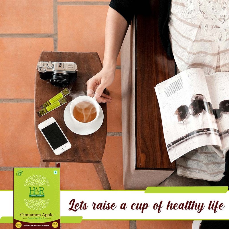 Herbs N Root Cinnamon Apple Instant Herbal Tea Sachets For Healthy Glucose Metabolism, Pack of 25's
