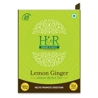 Herbs N Root Lemon Ginger Instant Herbal Tea Sachets For Digestive Support, Pack of 25's
