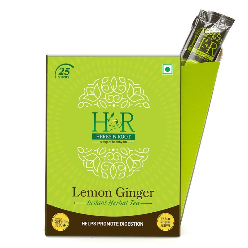 Herbs N Root Lemon Ginger Instant Herbal Tea Sachets For Digestive Support, Pack of 25's