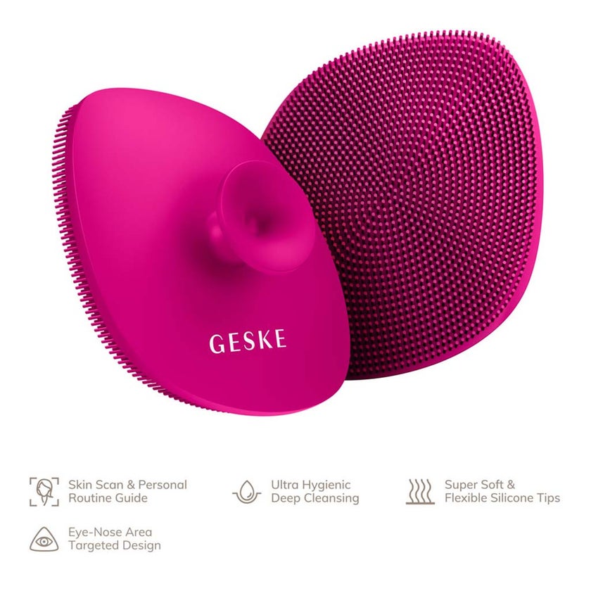 Geske SmartAppGuided 4-in-1 Silicone Facial Cleansing Brush In Magenta Color 
