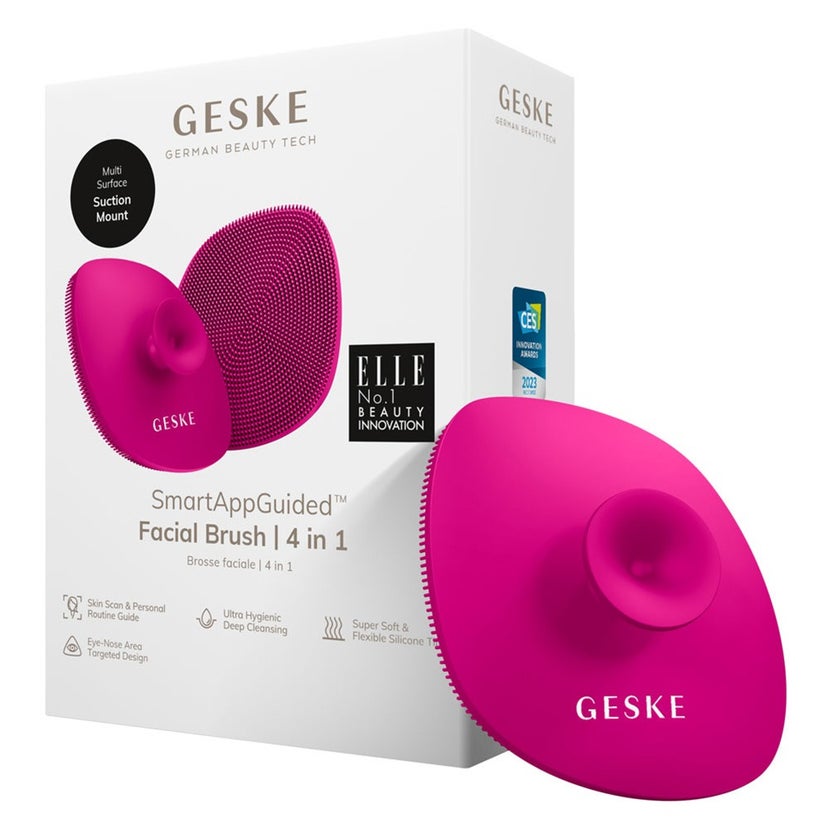 Geske SmartAppGuided 4-in-1 Silicone Facial Cleansing Brush In Magenta Color 