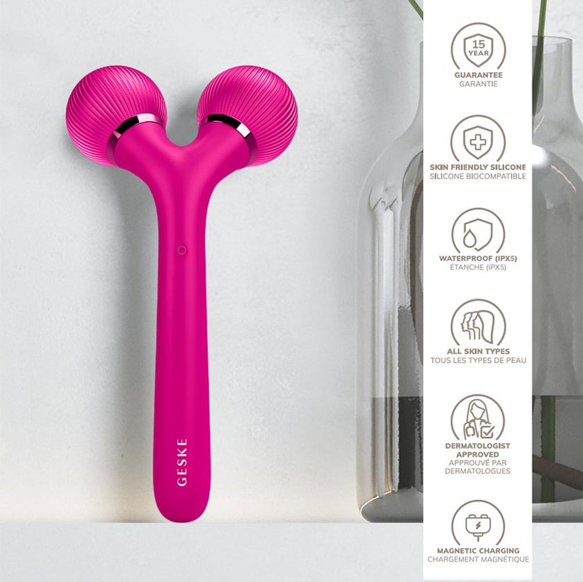 Geske SmartAppGuided 4-in-1 Sonic Facial and Body Roller In Magenta Colour For Radiant Skin