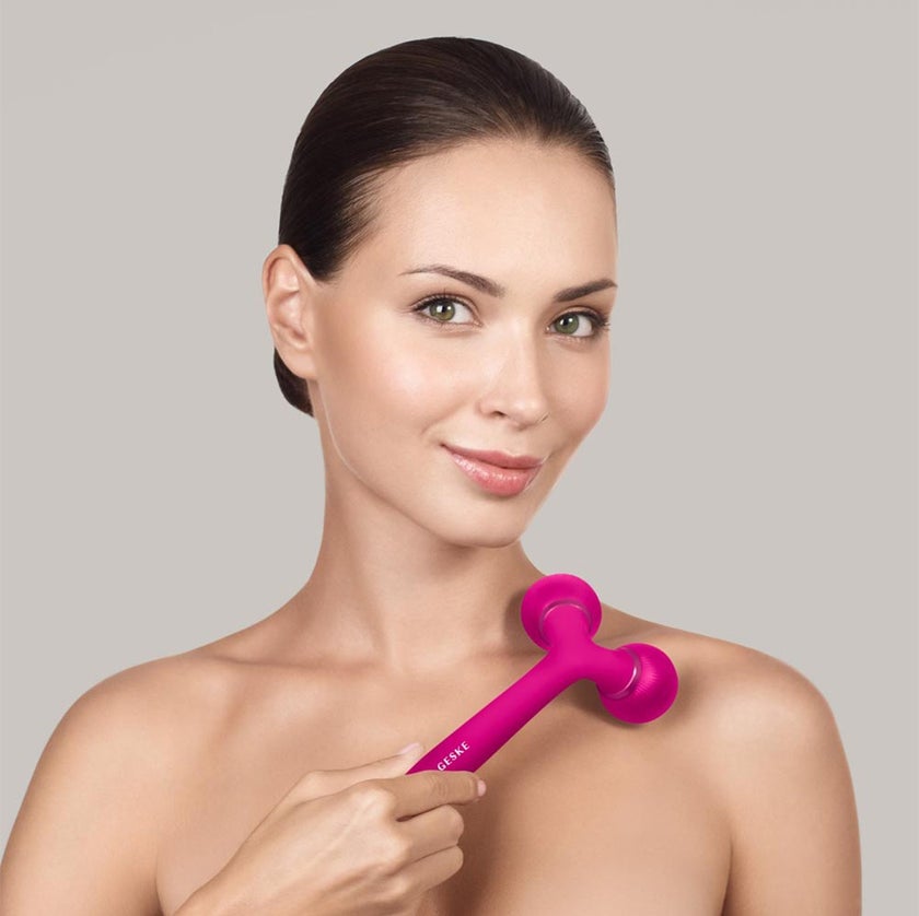 Geske SmartAppGuided 4-in-1 Sonic Facial and Body Roller In Magenta Colour For Radiant Skin