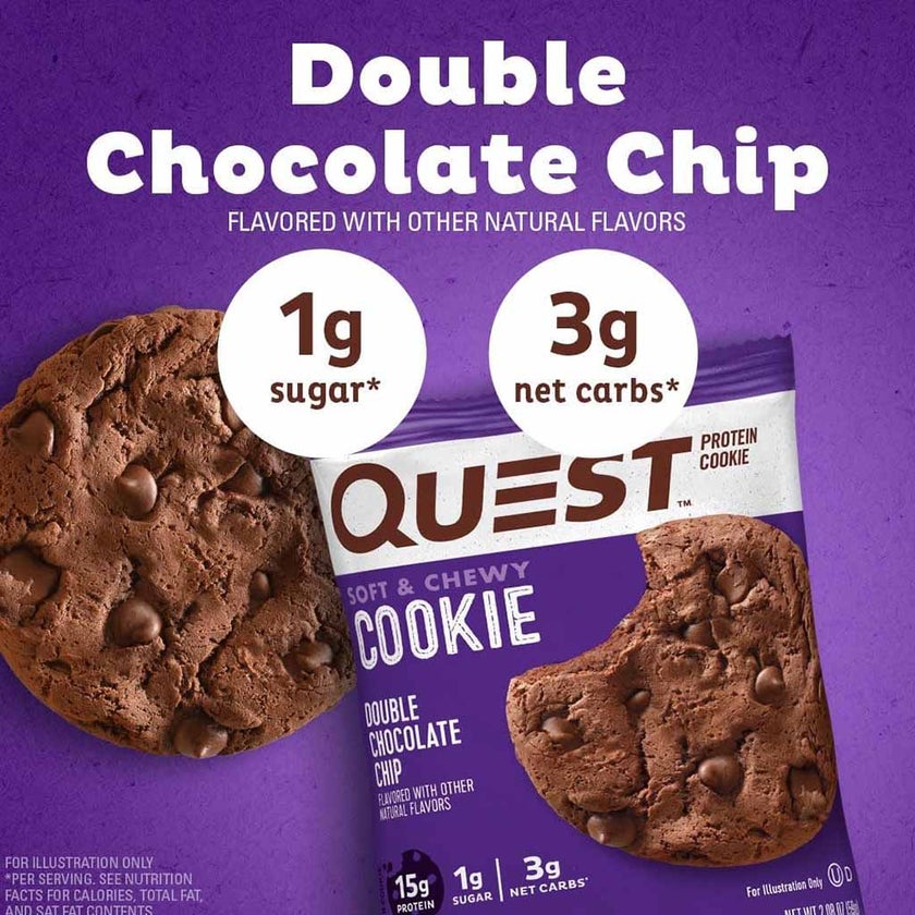 Quest Nutrition Double Chocolate Chip Soft & Chewy Protein Cookie 59g, Pack of 12's