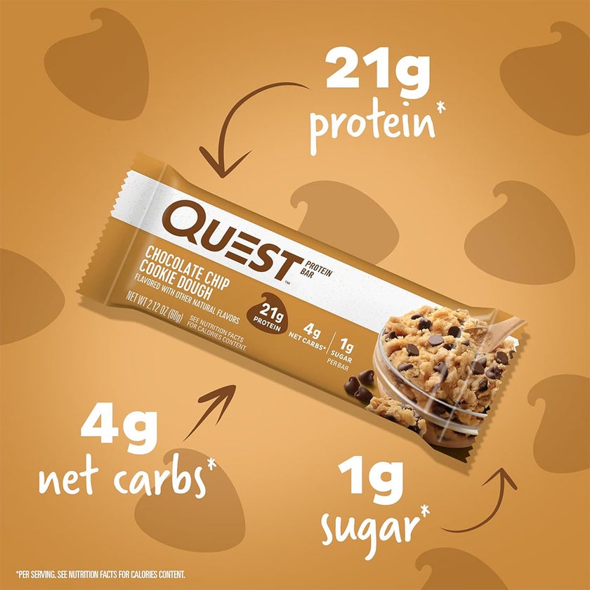 Quest Nutrition Chocolate Chip Cookie Dough Flavoured Protein Bar 50g, Pack of 12's