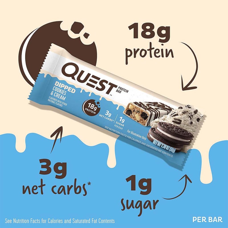 Quest Nutrition Dipped Cookies & Cream Flavoured Protein Bar 50g, Pack of 12’s 
