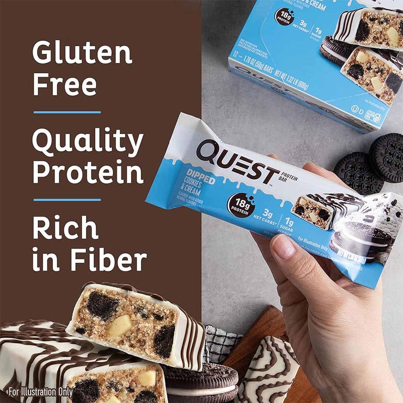Quest Nutrition Dipped Cookies & Cream Flavoured Protein Bar 50g, Pack of 12’s 