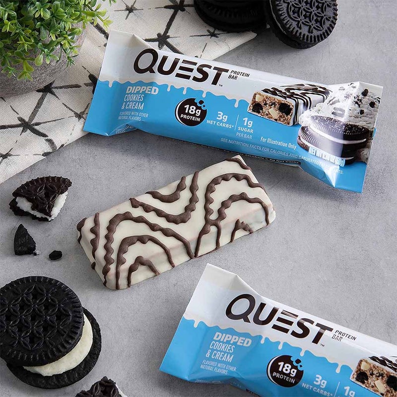 Quest Nutrition Dipped Cookies & Cream Flavoured Protein Bar 50g, Pack of 12’s 