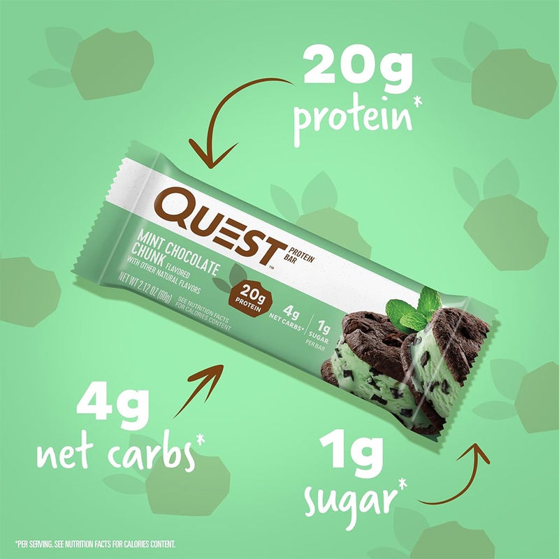 Quest Nutrition Mint & Chocolate Chunk Flavoured Protein Bar 60g, Pack of 12's