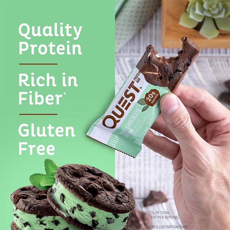 Quest Nutrition Mint & Chocolate Chunk Flavoured Protein Bar 60g, Pack of 12's