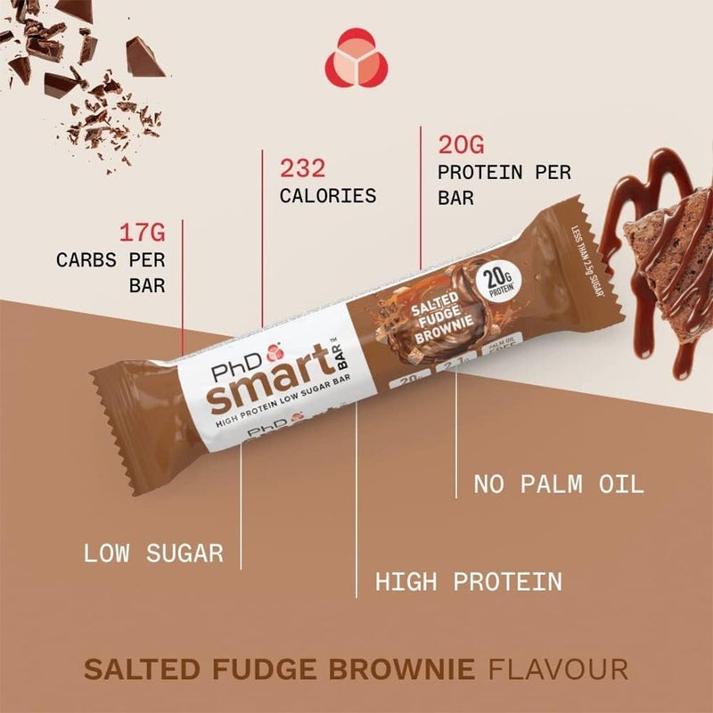 PhD Nutrition Smart Salted Fudge Brownie Flavoured Protein Bar 64g, Pack of 12's