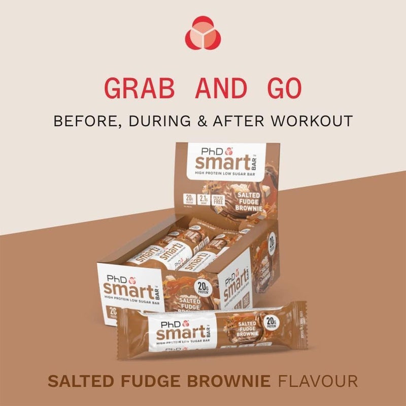 PhD Nutrition Smart Salted Fudge Brownie Flavoured Protein Bar 64g, Pack of 12's