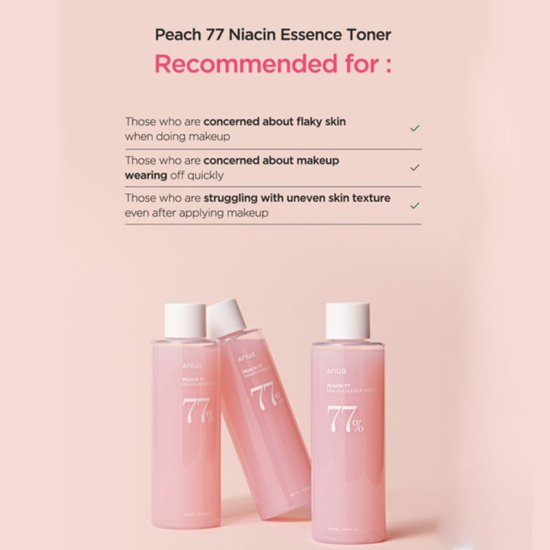 Anua Peach 77% Niacin Essence Facial Toner For Radiant & Plumping Skin 250ml 