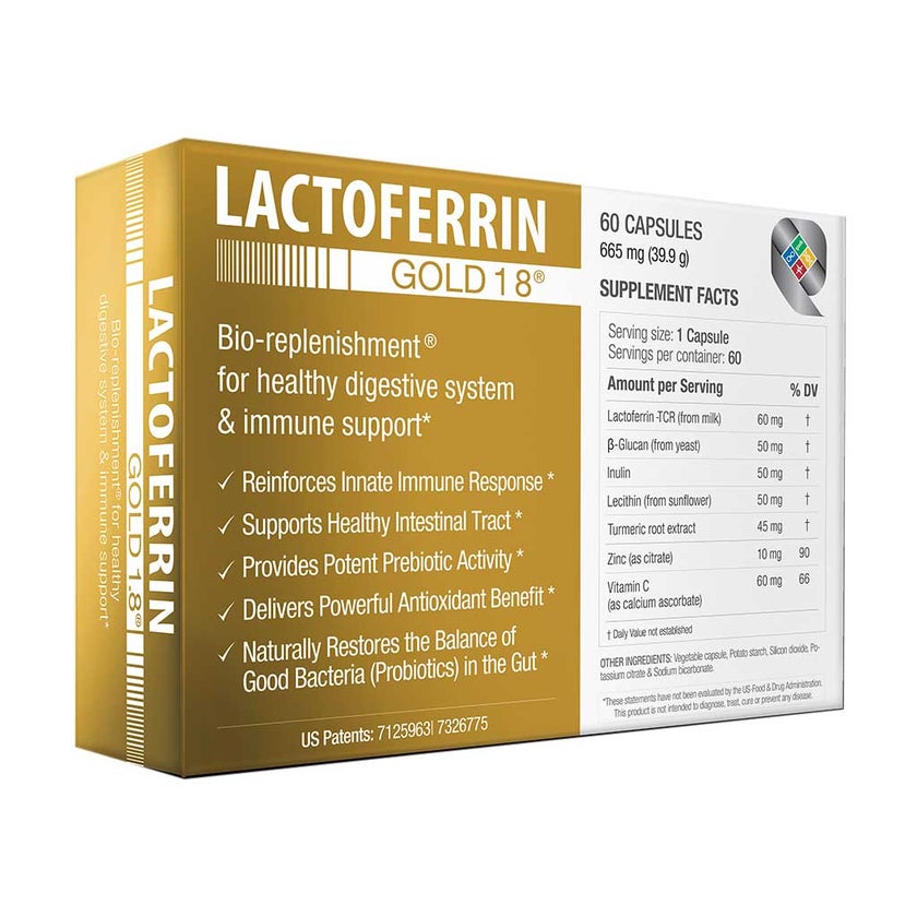 BioQuad Lactoferrin Gold 1.8 Dietary Supplement Capsules For Digestive & Immune Support, Pack of 60’s