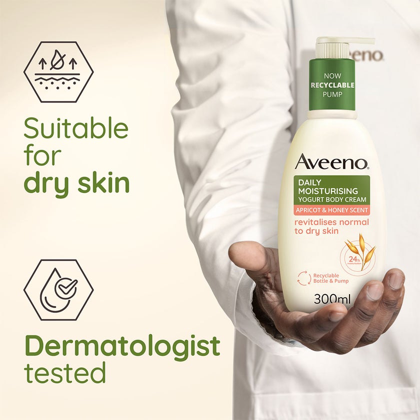Aveeno Daily Moisturizing Yogurt Body Cream With Honey & Apricot Scent For Normal To Dry Skin 300ml