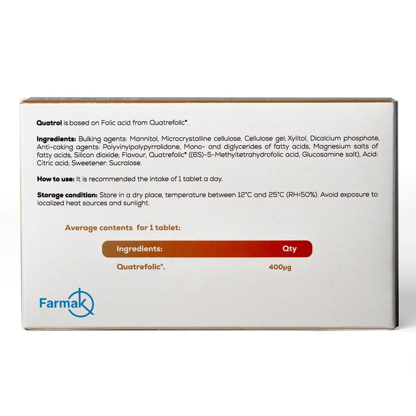 Quatrol Folic Acid 400mcg Orosoluble Tablets, Pack of 60’s