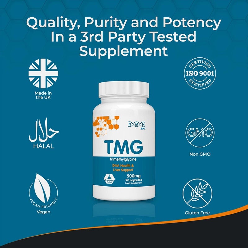 NMN Bio Trimethylglycine Capsules 500mg For DNA Health & Liver Support, Pack of 90’s
