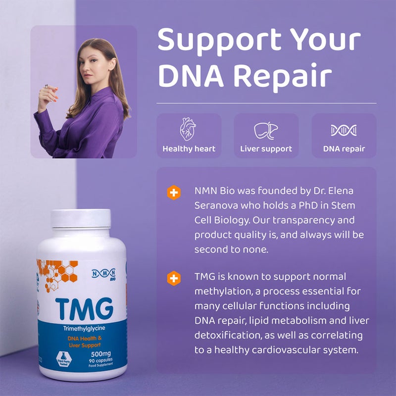 NMN Bio Trimethylglycine Capsules 500mg For DNA Health & Liver Support, Pack of 90’s