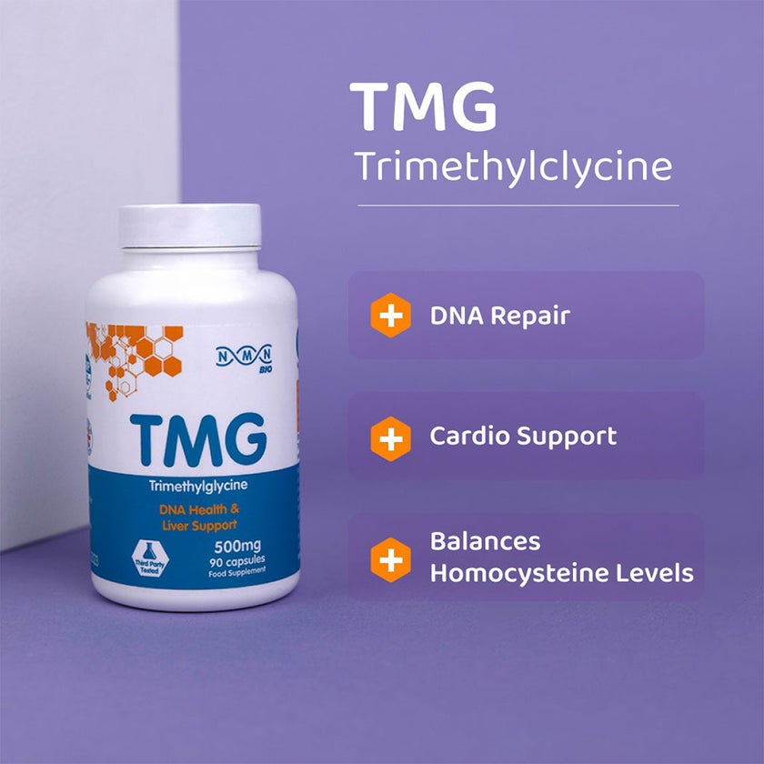 NMN Bio Trimethylglycine Capsules 500mg For DNA Health & Liver Support, Pack of 90’s