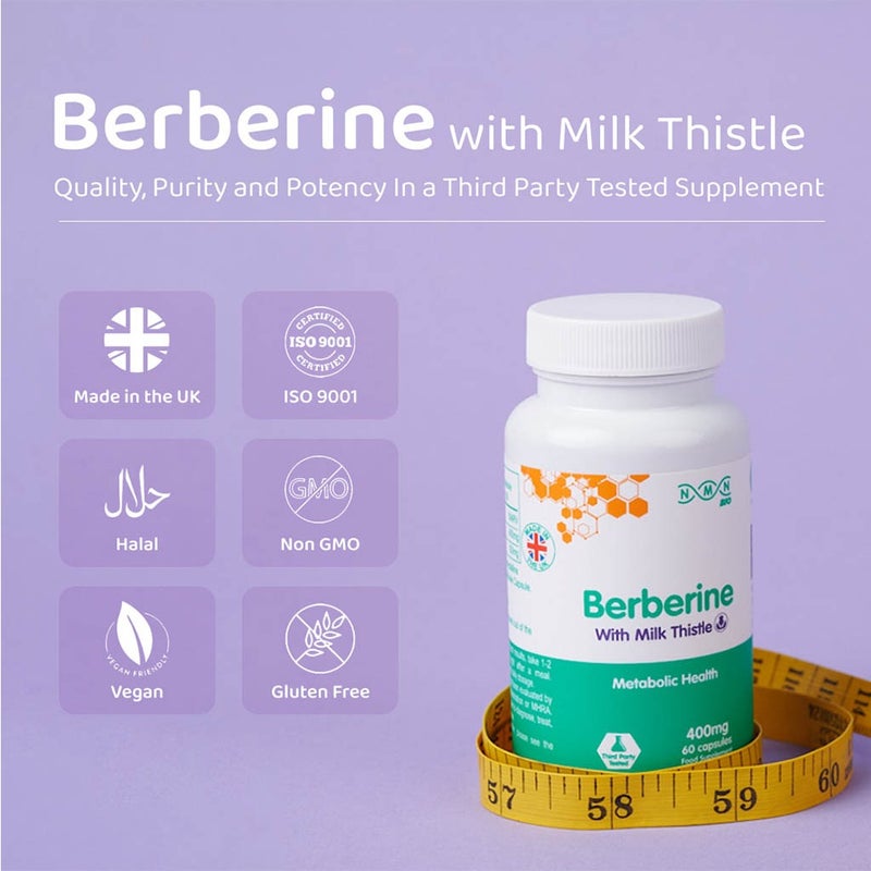 NMN Bio Berberine With Milk Thistle 400mg Supplement Capsules, Pack of 60’s