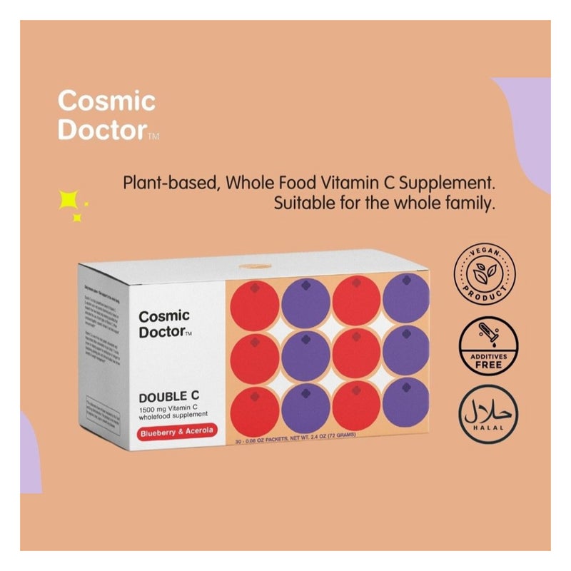 Cosmic Doctor Double C 1500mg Vitamin C Supplement Sachets Blueberry Acerola Flavour, Pack of 30's