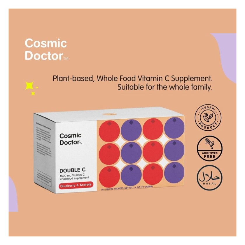 Cosmic Doctor Double C 1500mg Vitamin C Supplement Sachets Blueberry Acerola Flavour, Pack of 30's