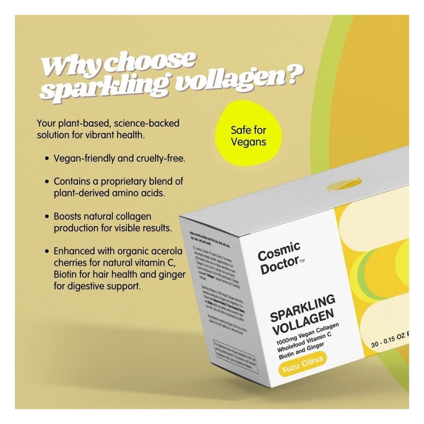 Cosmic Doctor Sparkling Vollagen Vegan Collagen Supplement Sachets, Yuzu Citrus Flavor, Pack of 30's