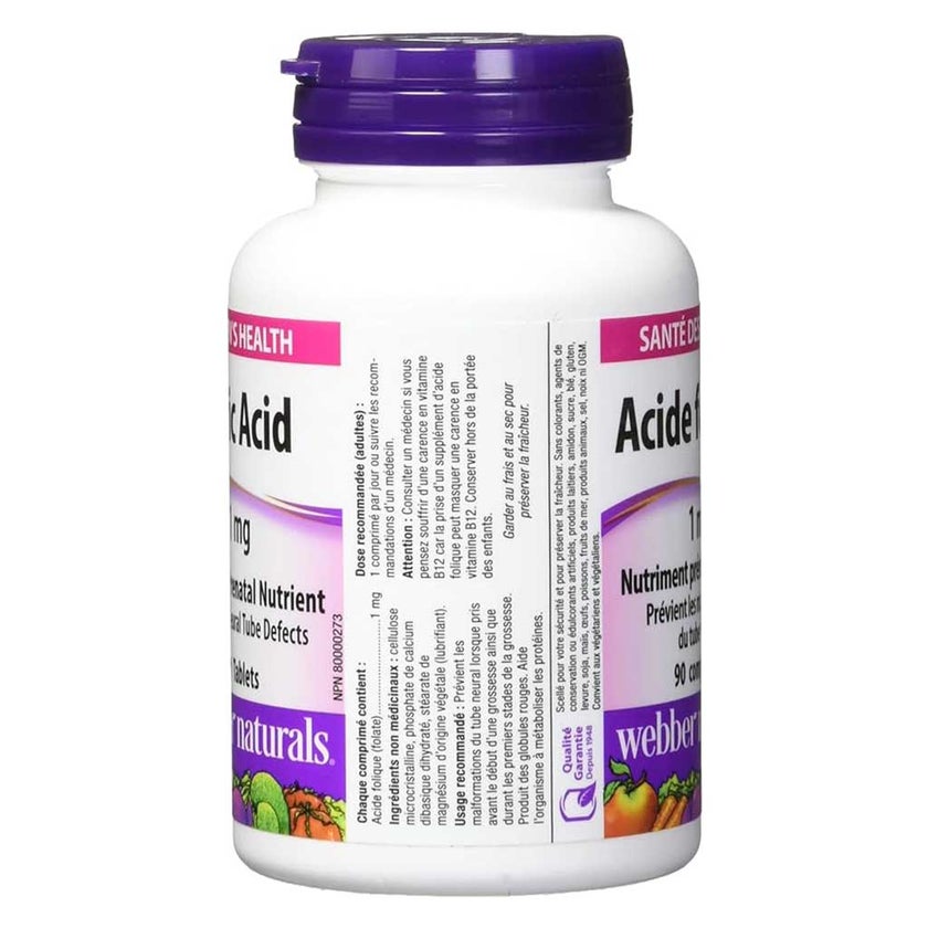 Webber Naturals Folic Acid 1mg Tablets, Pack of 90’s