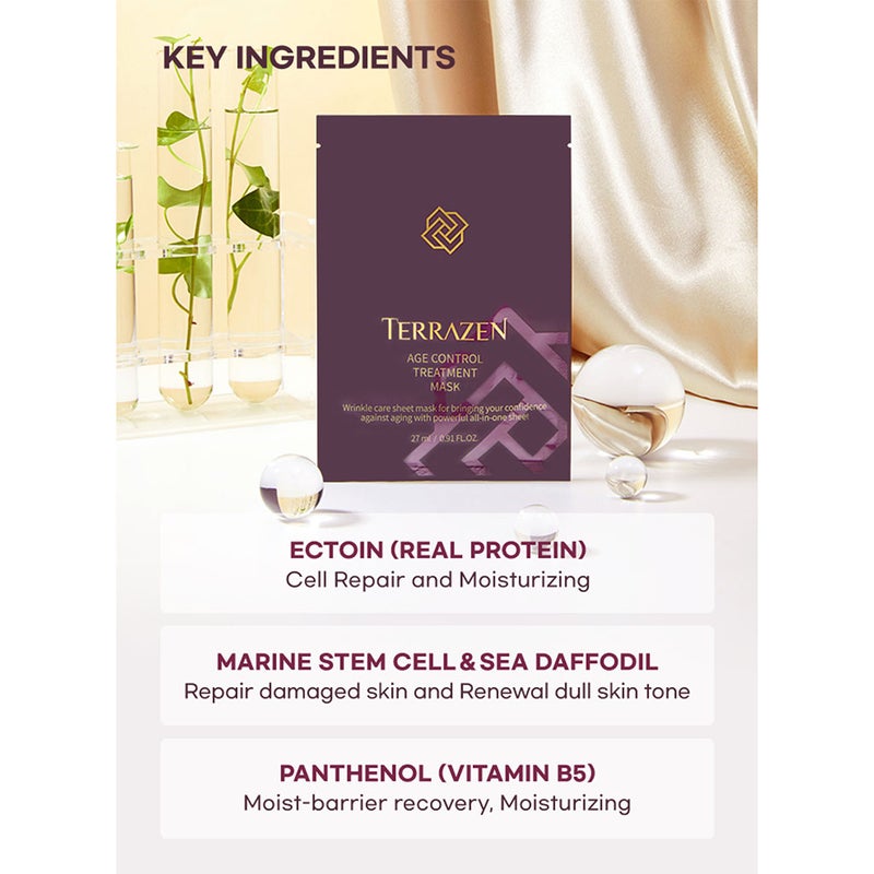 Terrazen Anti Aging Face Sheet Mask With Ectoin & Adenosine 27ml, Pack of 10's