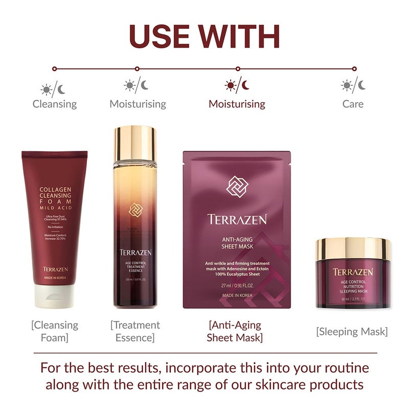 Terrazen Anti Aging Face Sheet Mask With Ectoin & Adenosine 27ml, Pack of 10's