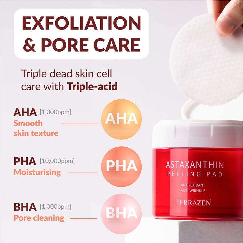 Terrazen Astaxanthin Antiwrinkle & Antioxidant Peeling Facial Pads 175ml, Pack of 60's