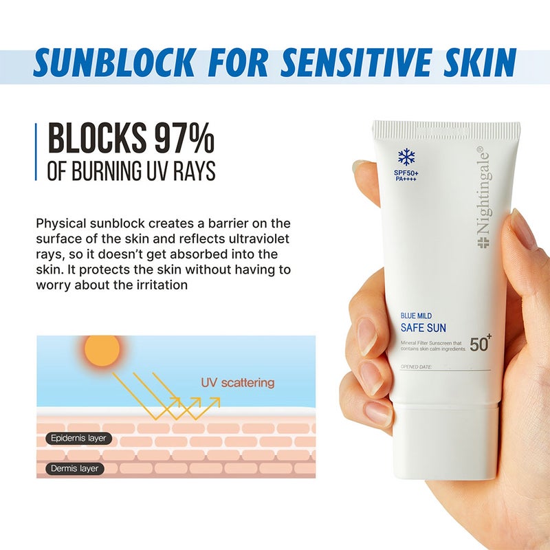 Nightingale Blue Mind Safe Sun Mineral Sunscreen SPF50+ & PA++++ For Sensitive Skin 50ml 