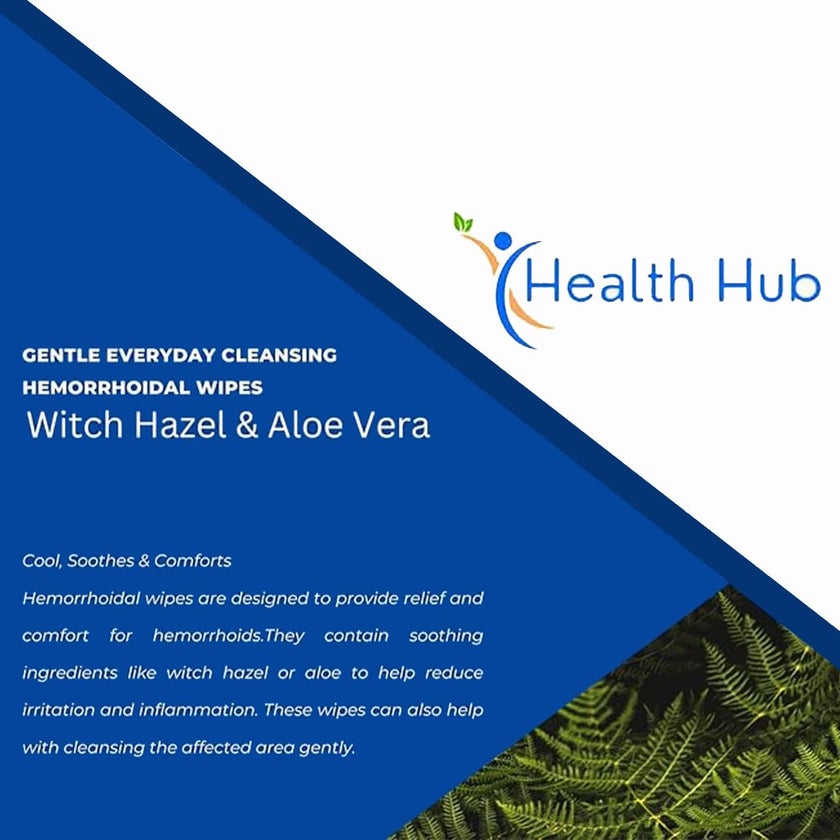 Health Hub Soothing & Cleansing Hemorrhoidal Wipes With Witch Hazel & Aloe Vera, Pack of 40’s