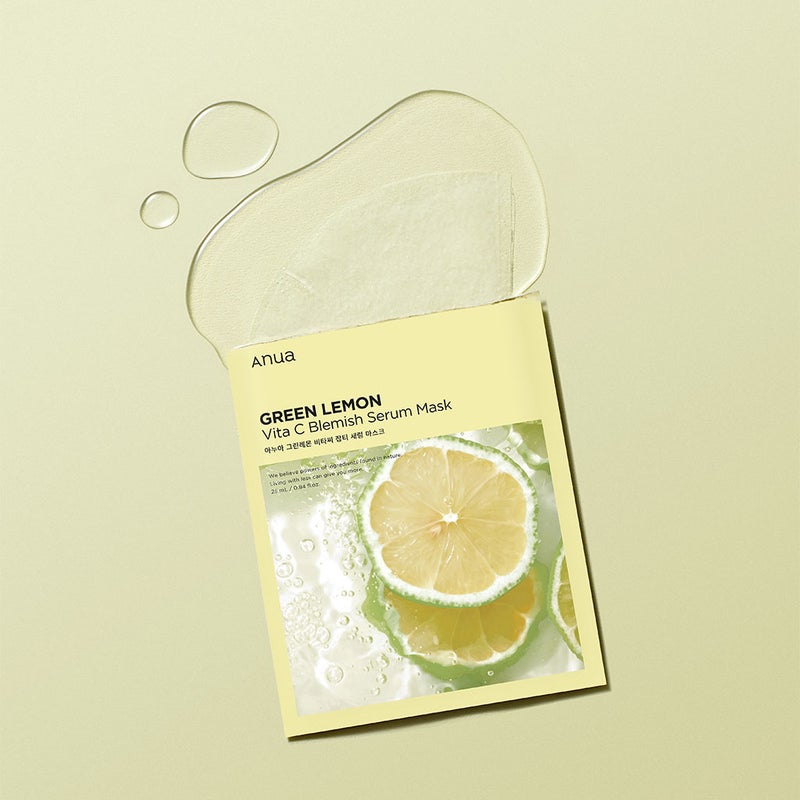 Anua Green Lemon Vitamin C Anti Blemish Serum Face Sheet Mask, Pack of 10’s